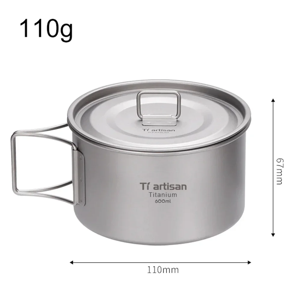 1 Set Titanium- Bowl With Folding Handle Camping Bowl Dinner Food Container Outdoor Pan Lightweight Camping Cooking Parts