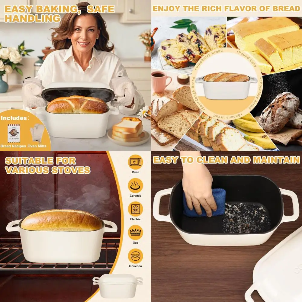 

3.6-Quart Cast Iron Dutch Oven with Lid, Perfect for Sourdough Bread Baking