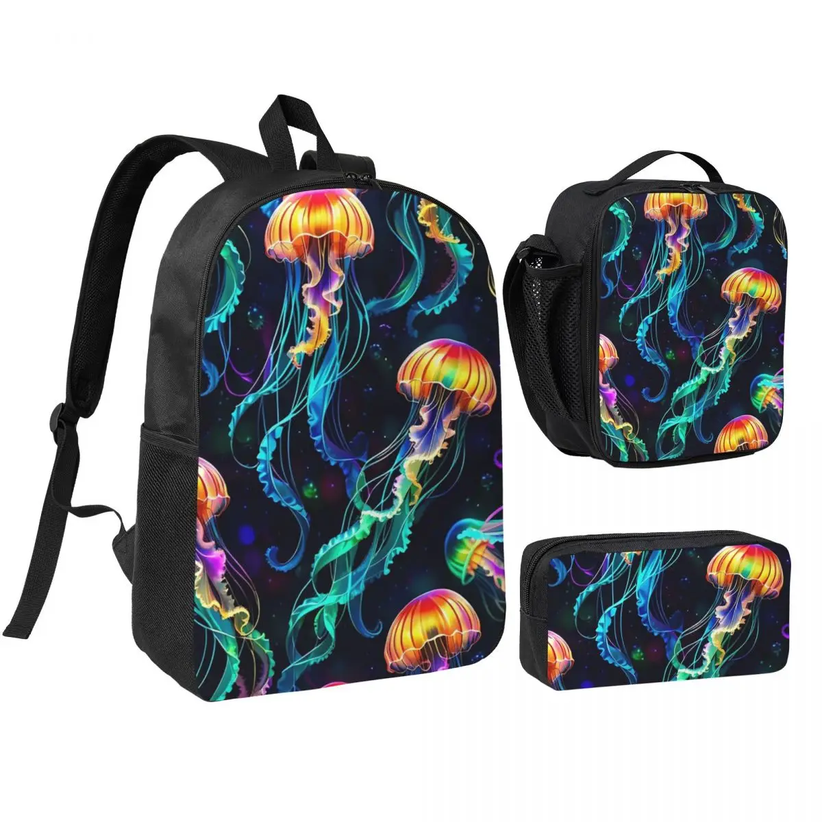 

Psychedelic Bioluminescent Trippy Jellyfish Backpack BookBag School Bag Shoulder Bags 3ps Insulated Lunch Bag Pencil Case