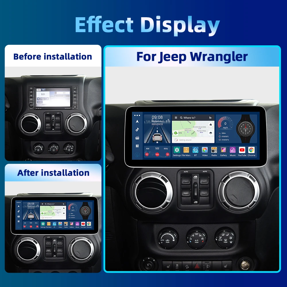 Podofo Android 12.3'' Car Radio For Jeep Wrangler 2011-2017 Multimedia Player 2+32G GPS Navigation 4G WIFI Carplay Autoradio