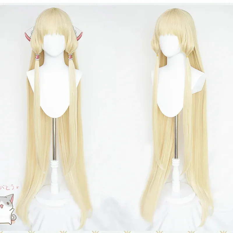 Anime 51 polegadas 130cm longo leite dourado chii loira com cosplay prop orelhas resistência ao calor perucas de cabelo sintético + uma peruca capv;2,r'6