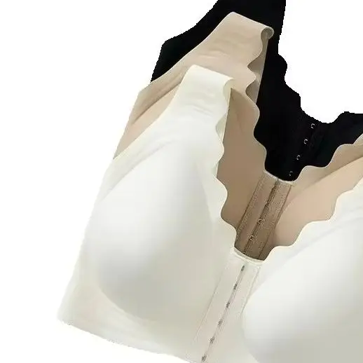 

KUCLUT Large Size Bra with Front Buckle Design Illusory Small Chest Full Coverage Fixed Cup Ladies Underwear Breathable Gat...