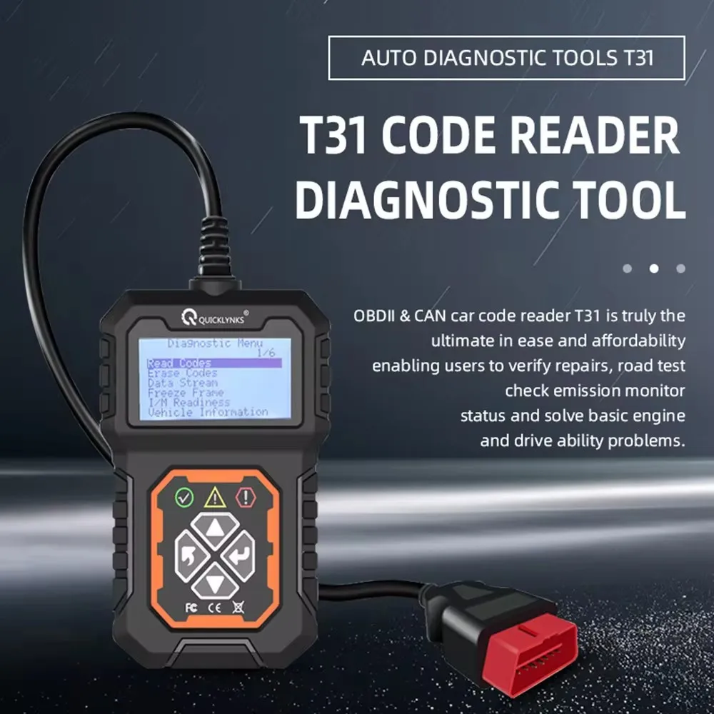 QUICKLYNKS T31 Car Full OBD2/EOBD Scanner Engine System Check Code Reader Professional OBD 2 Automotive Diagnostic Scan Tools