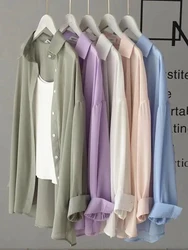 JMPRS Chiffon Women Thin Shirts Summer Perspective Button Up Solid Korean Sun Shirt Long Sleeve Fashion Korean Ladies Tops New