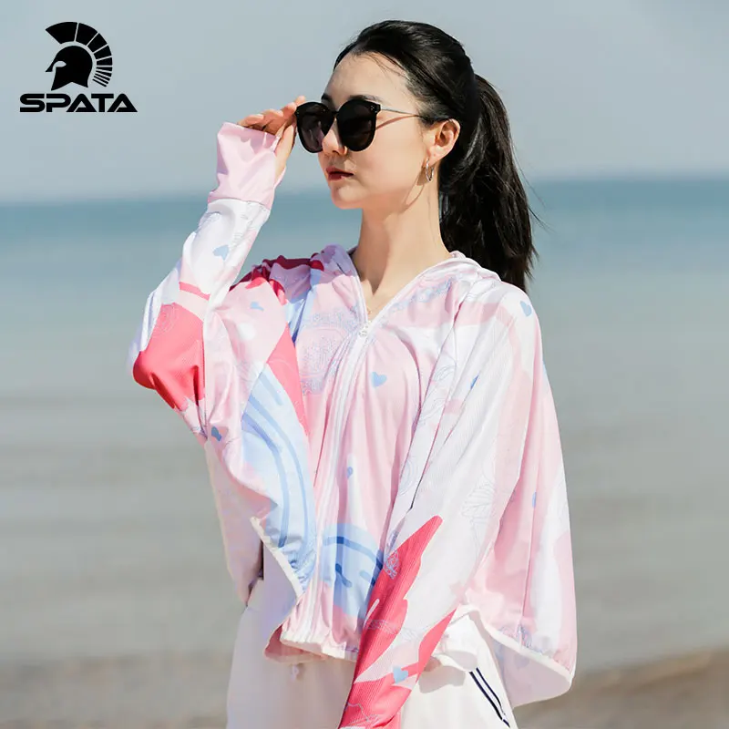 SPATA 2024 New Women Sunscreen Cloak Anti-UV Sun Protection Moisture-Wicking Breathable Quick -Dry Outdoor Female Fishing Shirt