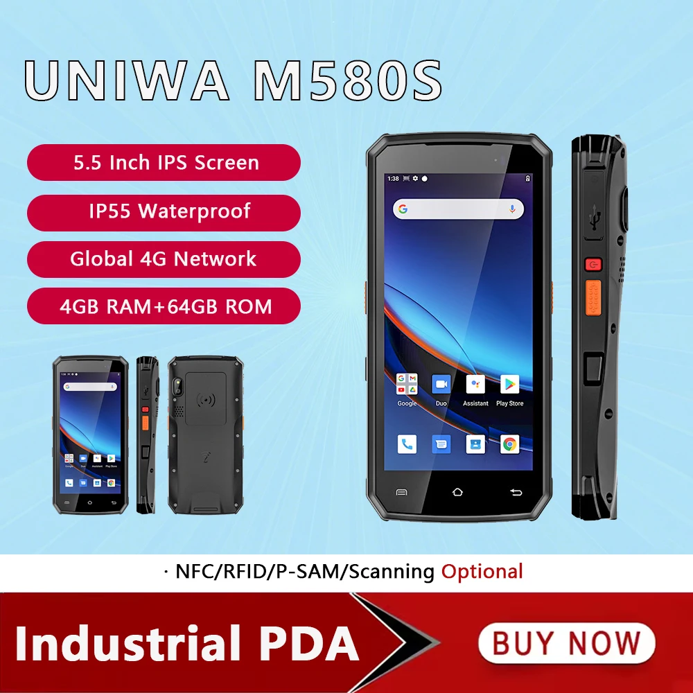 UNIWA M580S 4G Smartphone Android Industrial Rugged PDA with Barcode Scanner 5.5Inch 4GB RAM+64GB ROM 3900mAh Mobile Phone NFC
