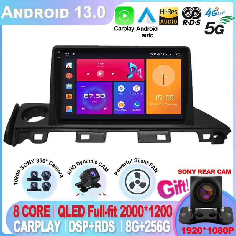 

For Mazda 6 Mazda6 III 3 GJ GL 2015 - 2018 Android 13 Car Radio Rear Camera Multimedia Video Player Bluetooth GPS Mirror Link