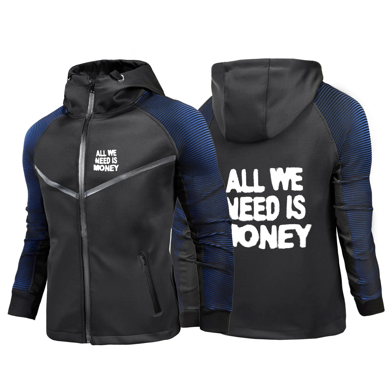 

Мужской спортивный костюм-пуловер 2026 Streetwear с графическим принтом «Все, что нам нужно — деньги», градиентный цвет, приталенный крой, модная спортивная куртка для весны и осени
