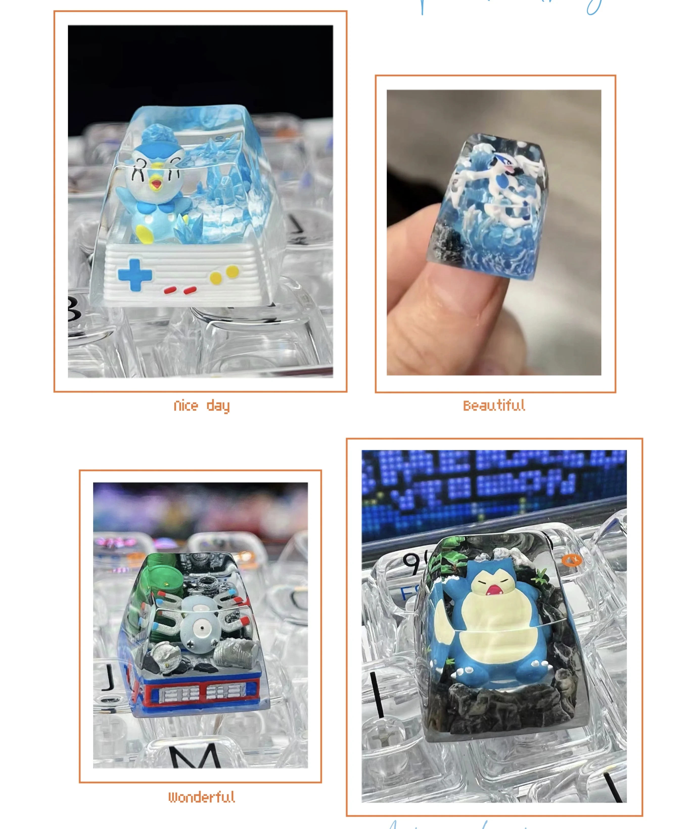 Pokemon Anime Character Keycap Mechanical Keyboard Resin Transparent Keycap Magnemite Piplup Snorlax Mudkip Gengar Lugia