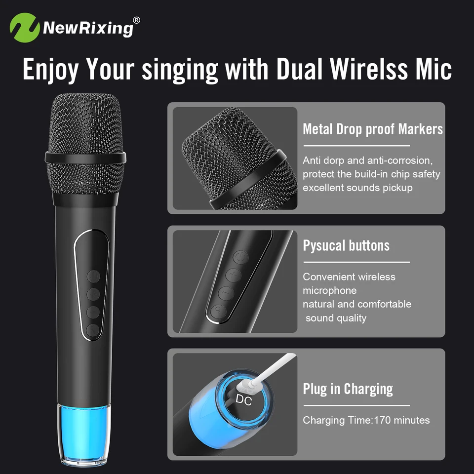 NewRixing 30W Bluetooth Speaker with 2 Mics,Karaoke Machine