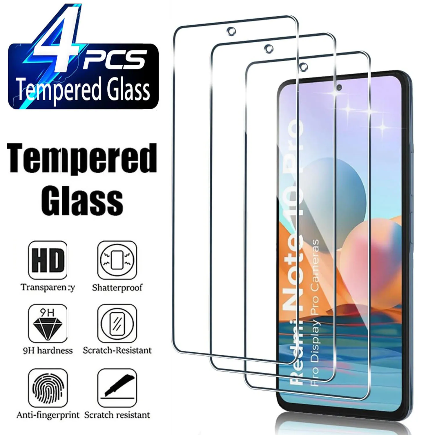 Vidrio Protector de pantalla para Xiaomi Redmi Note 10 Pro, película de vidrio templado HD, 2/4 Uds.