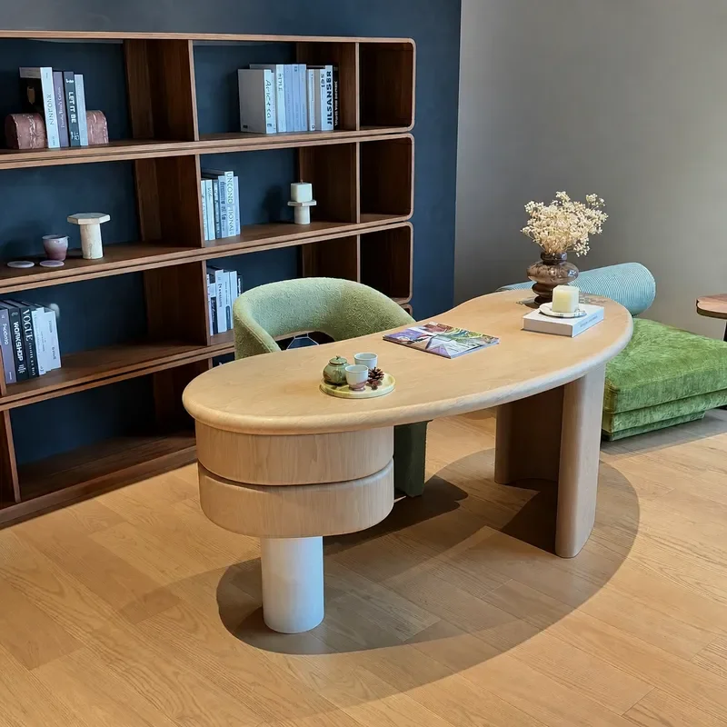 Nordic Medieval Solid Wood Desk Modern Simple Creative Curved Meeting Table for Home Office Study Room Furniture