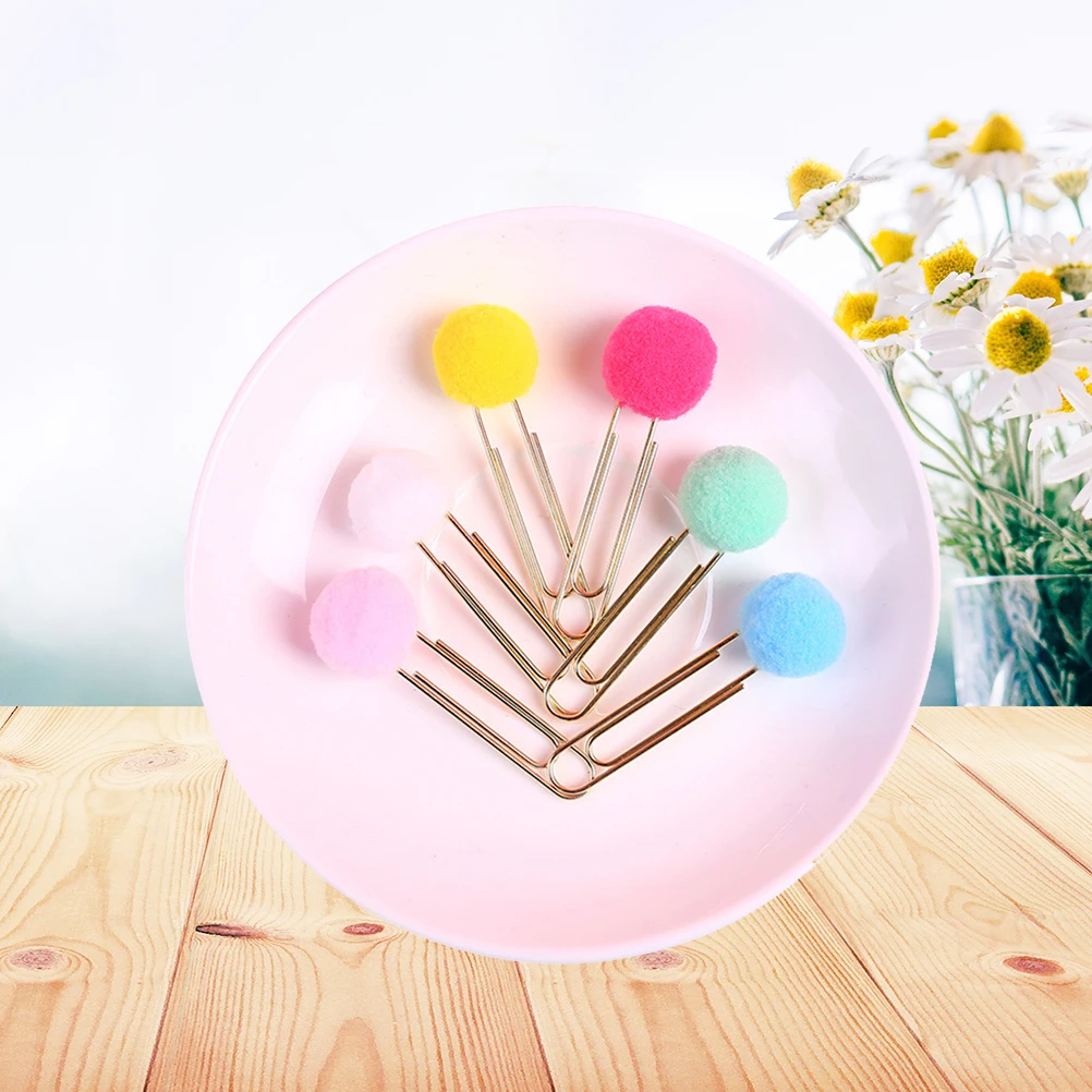 

18pcs Pompon Ball Paper Clips Candy Color Metal Creative Office Supplies Cute Bookmarks Documents Organizer Gifts