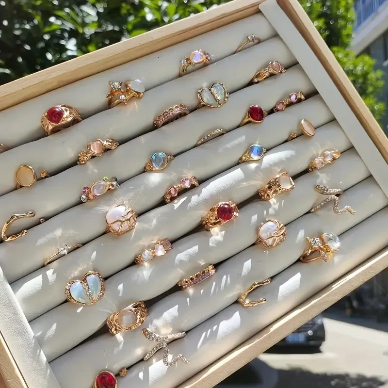 10/17 قطعة موضة القلب و القط العين أوبال خاتم مجموعة للنساء مزيج نمط مفتوح الضابط مجوهرات يومية هدايا الحفلات