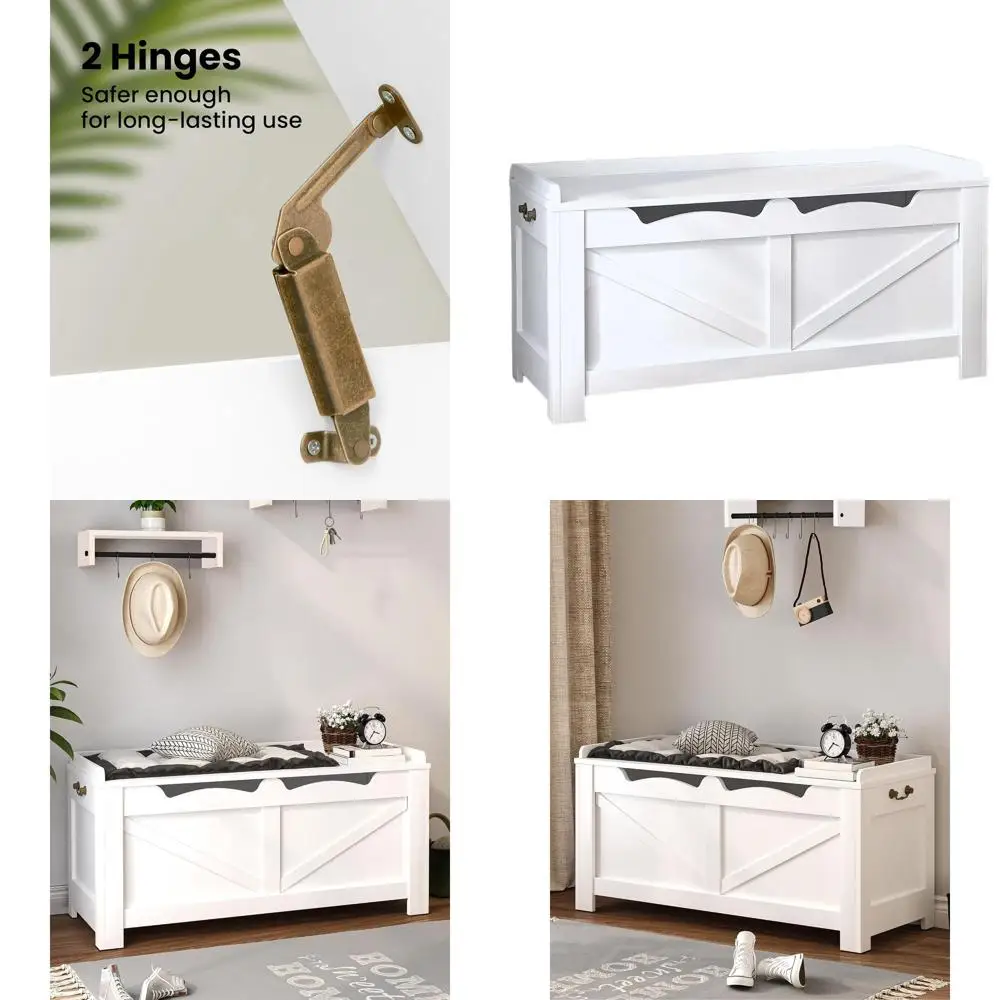 

Extra Large Wooden Storage Trunk with Lift-Top, Shoe Organizer Bench for Home Entryway, Bedroom, Living Room, White