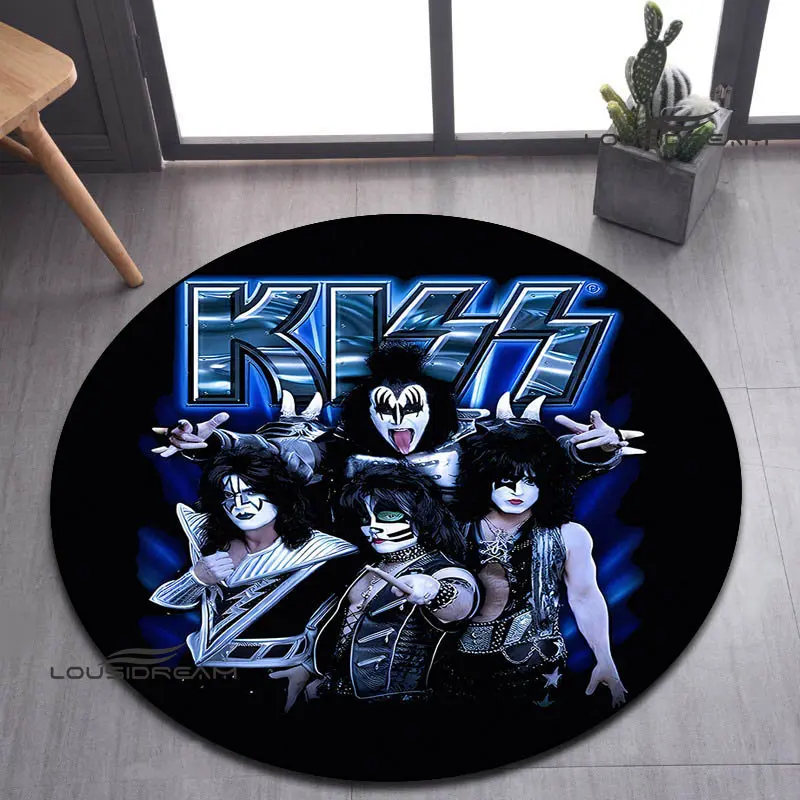 kiss band print round carpet children play carpet living room bedroom beautiful carpet non-slip doormat photography props gift