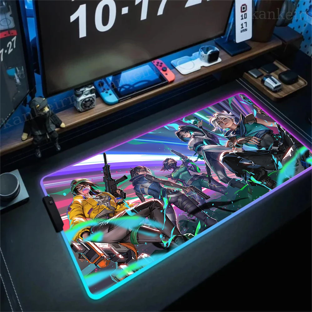 ألعاب النيون ماوس الألعاب Valorant RGB ماوس الوسادة XXL LED مع الخلفية طاولة حاسوب الحصير المطاط المضادة للانزلاق HD حصيرة مكتبية 900x400 #5