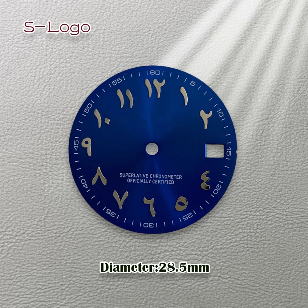 28.5mm S Logo NH35 Dial NH35 Silver Nail Blue Green Silver Arabic Letter Hot Selling Dial Suitable For NH36 NH35 Movement Tools