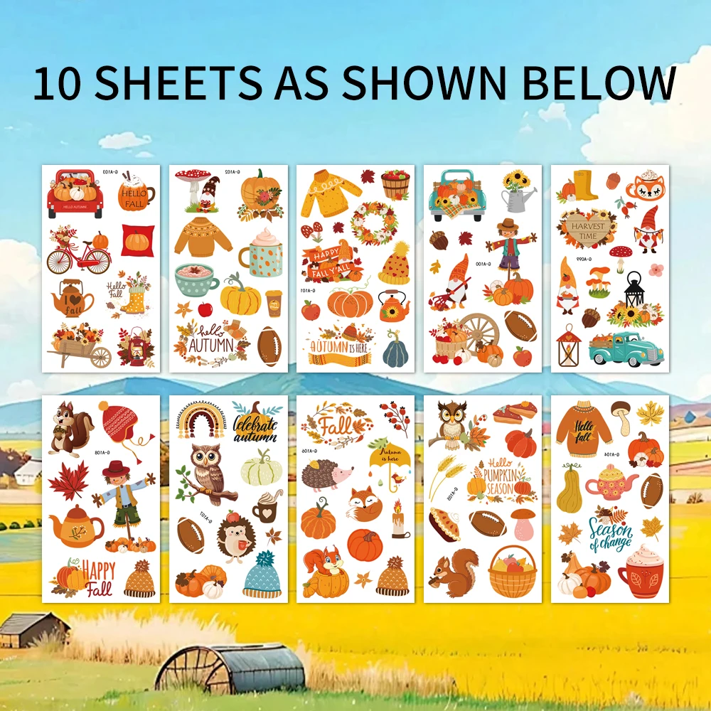 가을 임시 문신, 추수감사절 대량 방수 안전 문신 스티커, 가을 선물 가방 스터퍼를 위한 최고의 선택