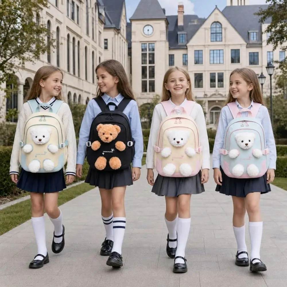 3D Doll Cute Bear Backpack Waterproof Lightweight Student Schoolbag Versatile Oxford Cloth School Backpack Children,teenagers