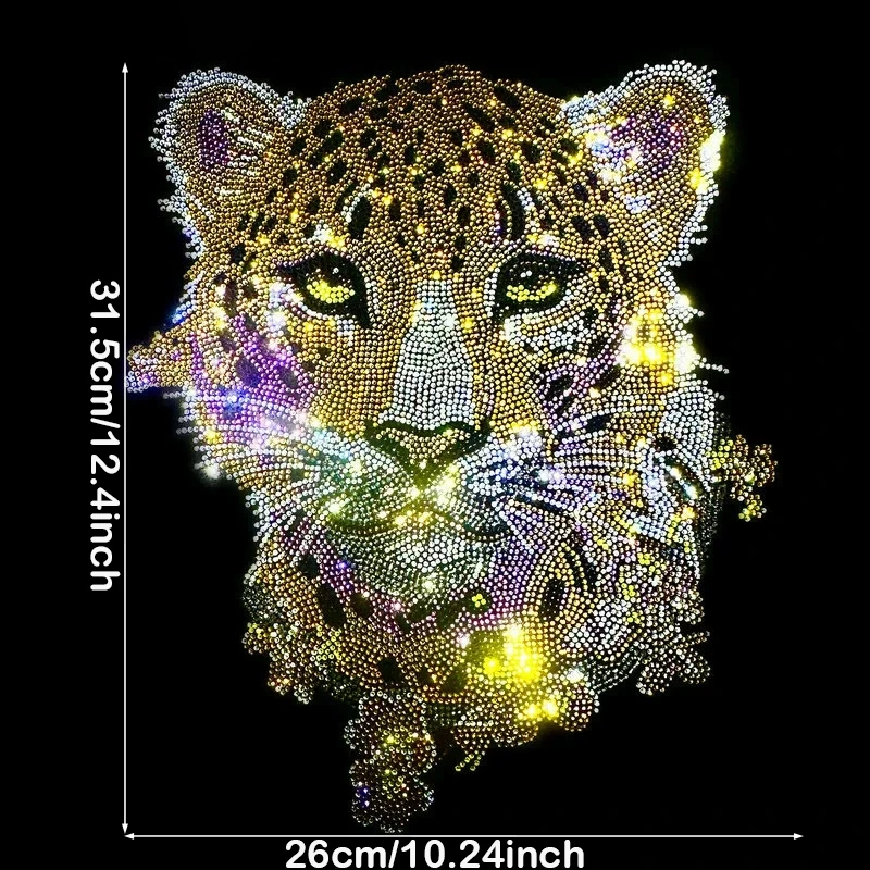 

Multicolor Tiger Head Rhinestone Heat Transfer 31.5x26cm Sparkling DIY Decal for Tops Bags Vibrant Home Decor