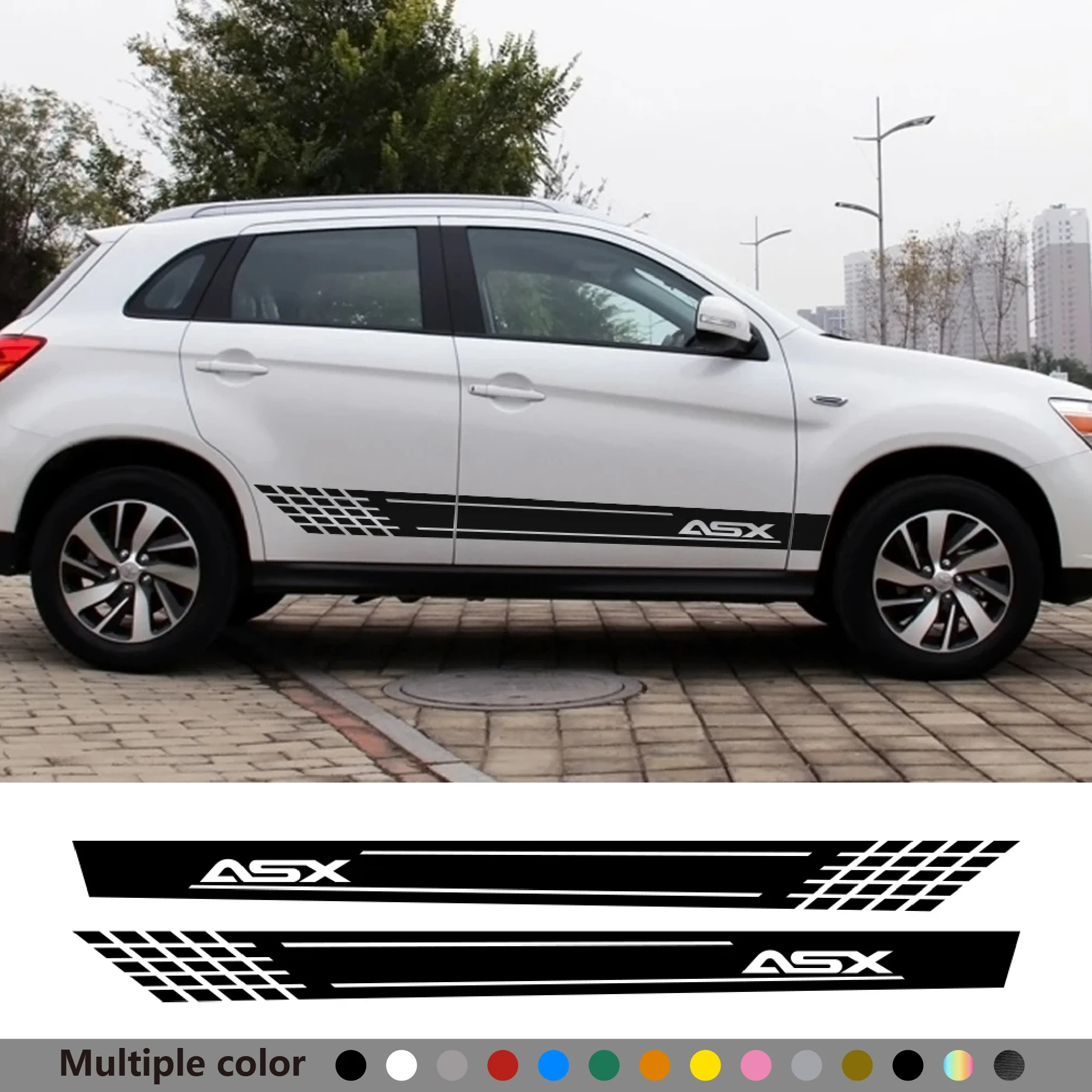 

2 шт. наклейки на боковую юбку автомобиля Mitsubishi ASX гоночный автомобиль длинные полосы графика виниловая пленка наклейки аксессуары для тюнинга