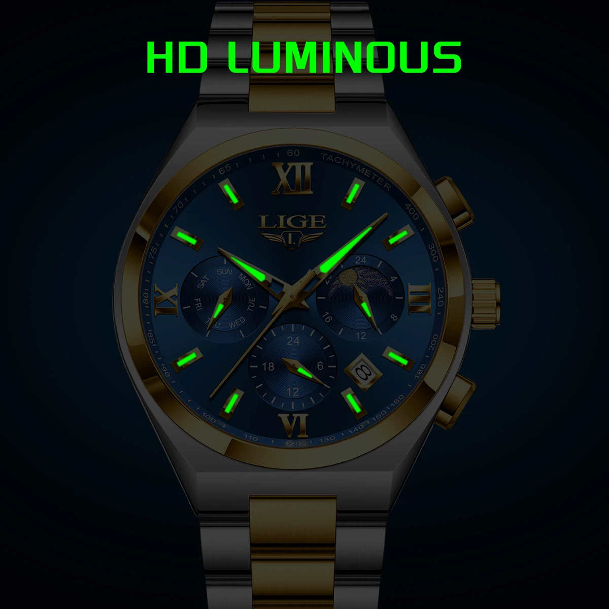 جديد LIGE الأصلي الرجال ساعة رياضية مقاوم للماء مضيئة كرونوغراف تاريخ ساعة للرجل الفولاذ المقاوم للصدأ كوارتز ساعات رجالية Reloj