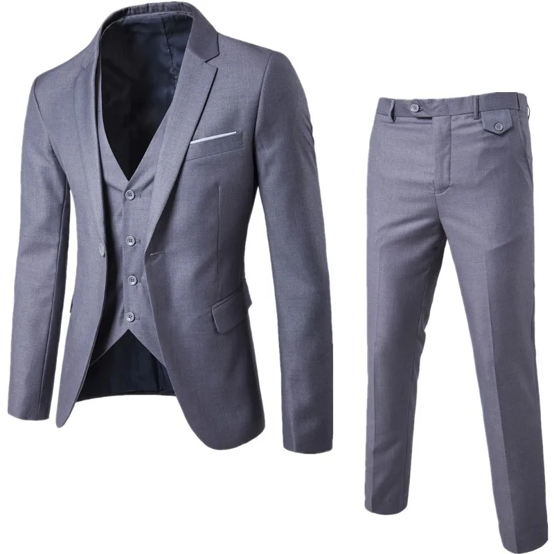 Business Casual Versatile Suit Three-piece Groom Best Man Wedding One Button Suit