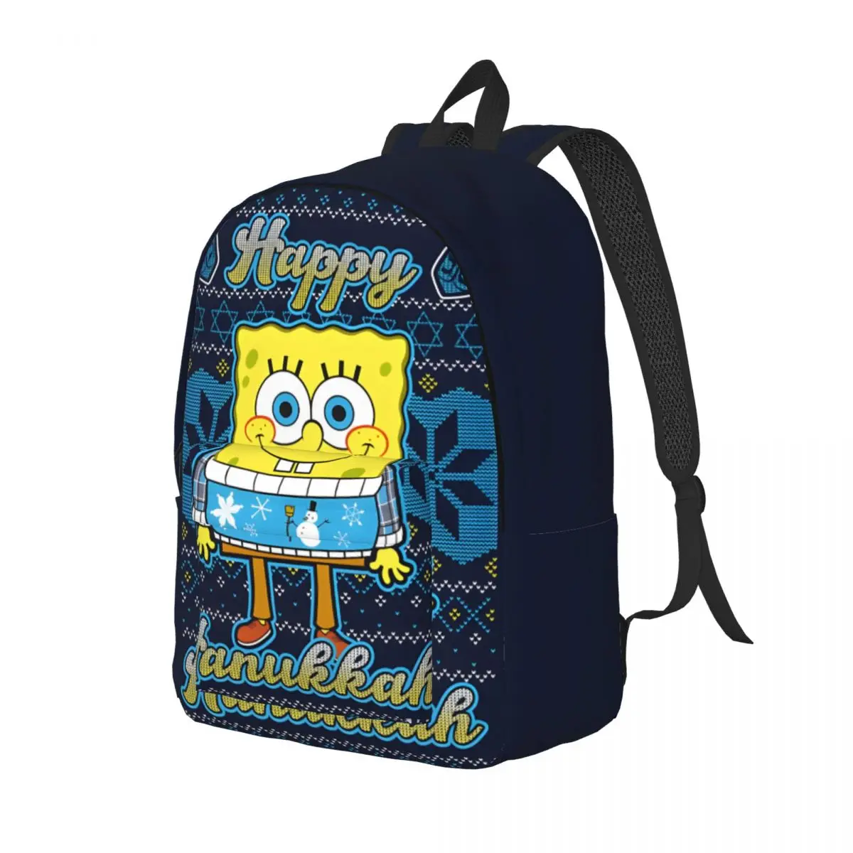 Birthday Gift Squarepants Happy Hanukkah Ugly Sweater Sturdy Shoulder Rucksack SpongeBob Kawaii College Student Knapsack Hiking