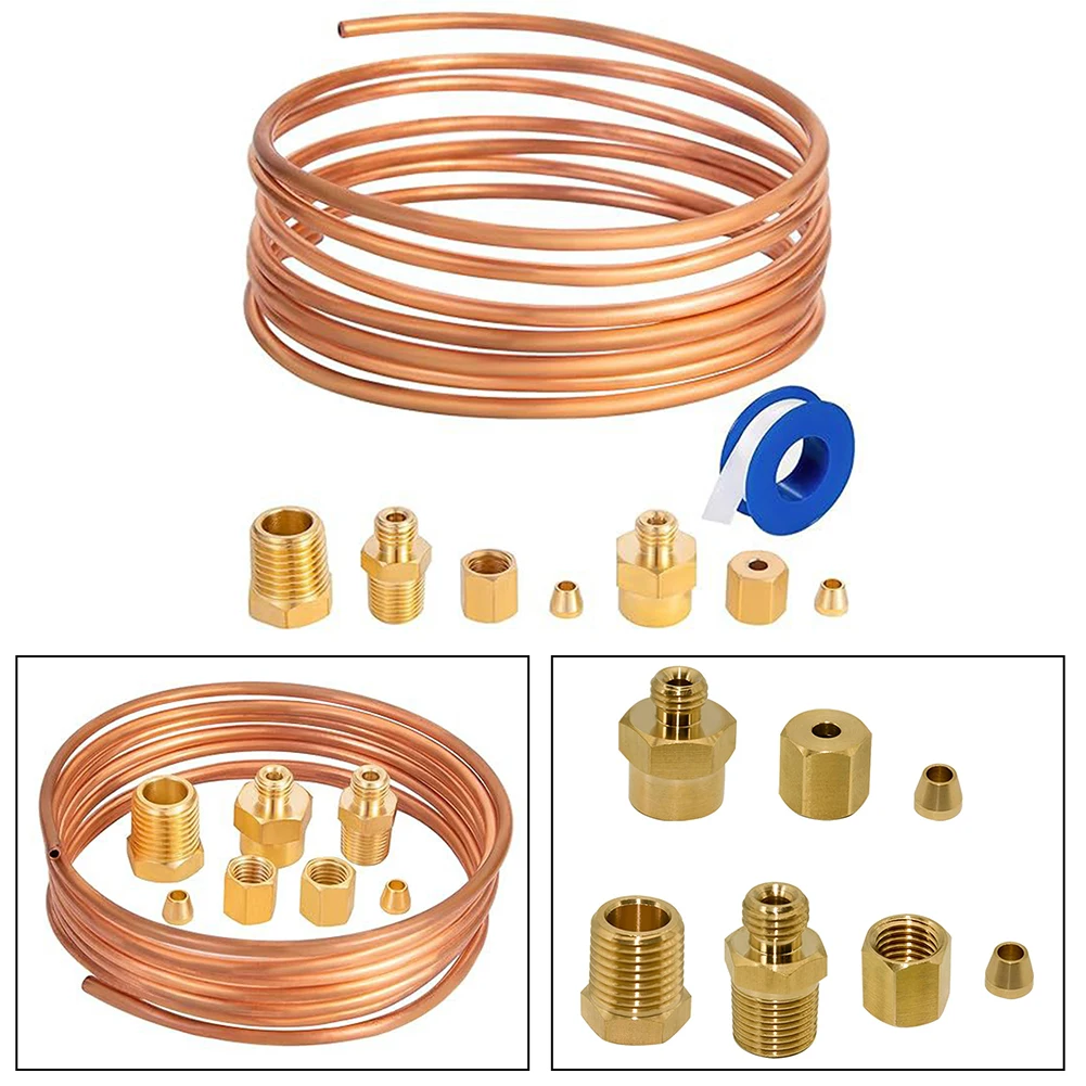 1 Set 72'' Oil Pressure Gauge Tube Kit Copper Tube And Threaded Parts Kit 1/4x1/8NPT Cars Trucks Hardware Accessories