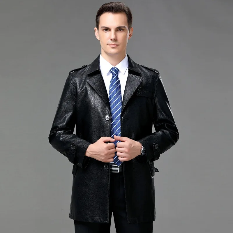 

Мужская куртка из натуральной кожи средней длины, осенне-зимний костюм с воротником, мужская куртка из воловьей кожи, кожаная ветровка