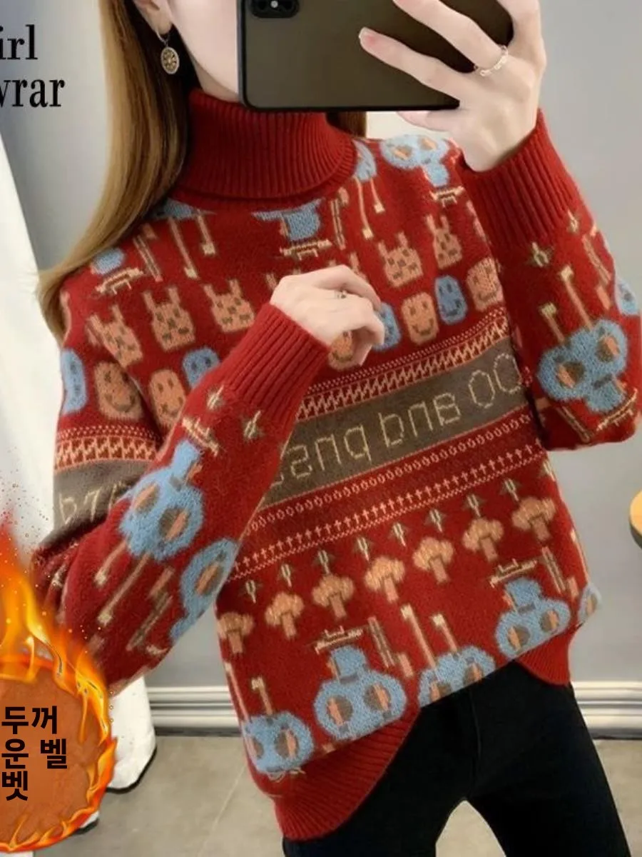 thiened-fce-high-collar-women's-knitwear-autumn-winter-new-sle-cartoon-lazy-sle-loose-knitted-top-with-ket-handke