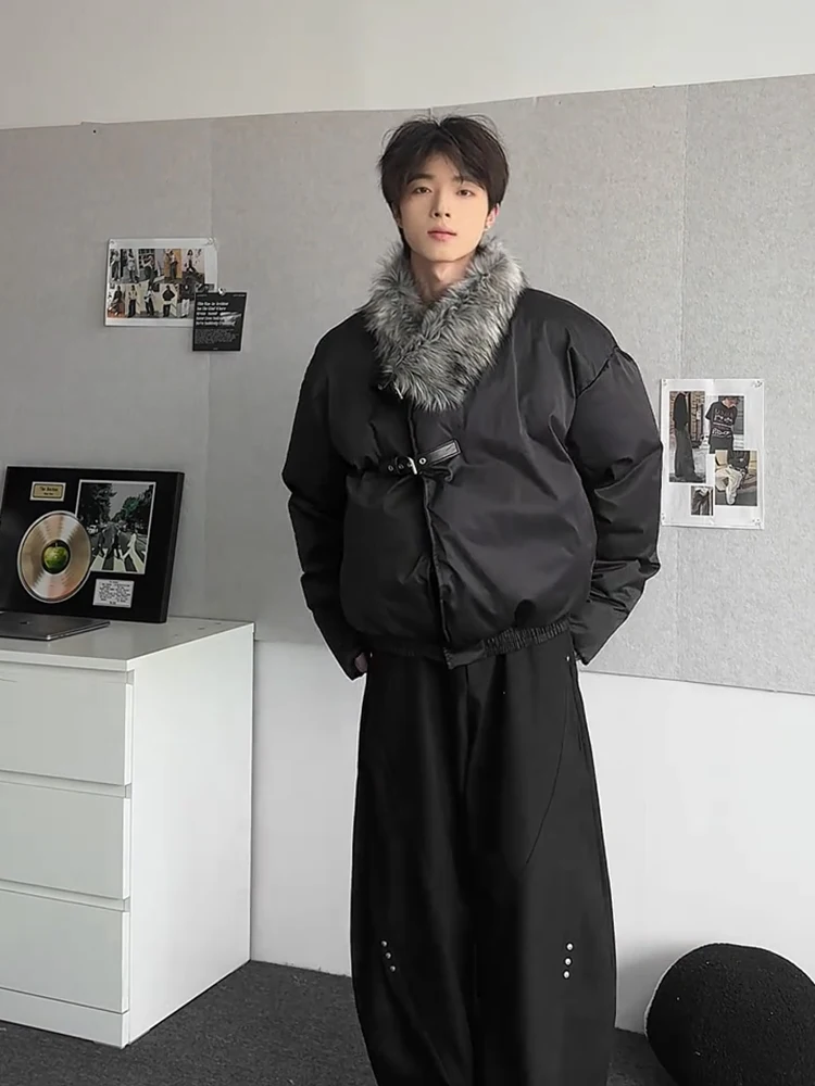 

Мужская зимняя теплая куртка из хлопка с меховым воротником, кожаными пуговицами и дизайнерским акцентом, приталенный крой, хлопковое пальто Sount Eagle, верхняя одежда