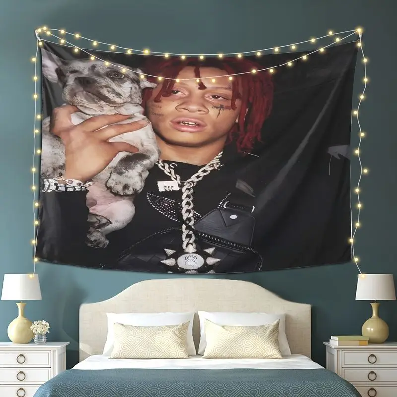 VIKAMA Red Braid Rap Singer Fado Retro Portrait Tapestry Background Hip Hop Boys Trendy Brand Atmosphere Room Decoration