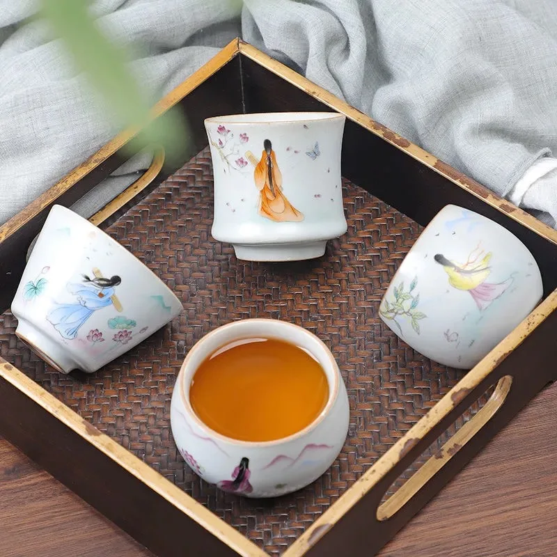 1PC Retro Handmade Porcelain Cone Teacup Chinese Tea Set Ceramic Tea Bowl Travel Meditation Cup Household Portable Drinkware