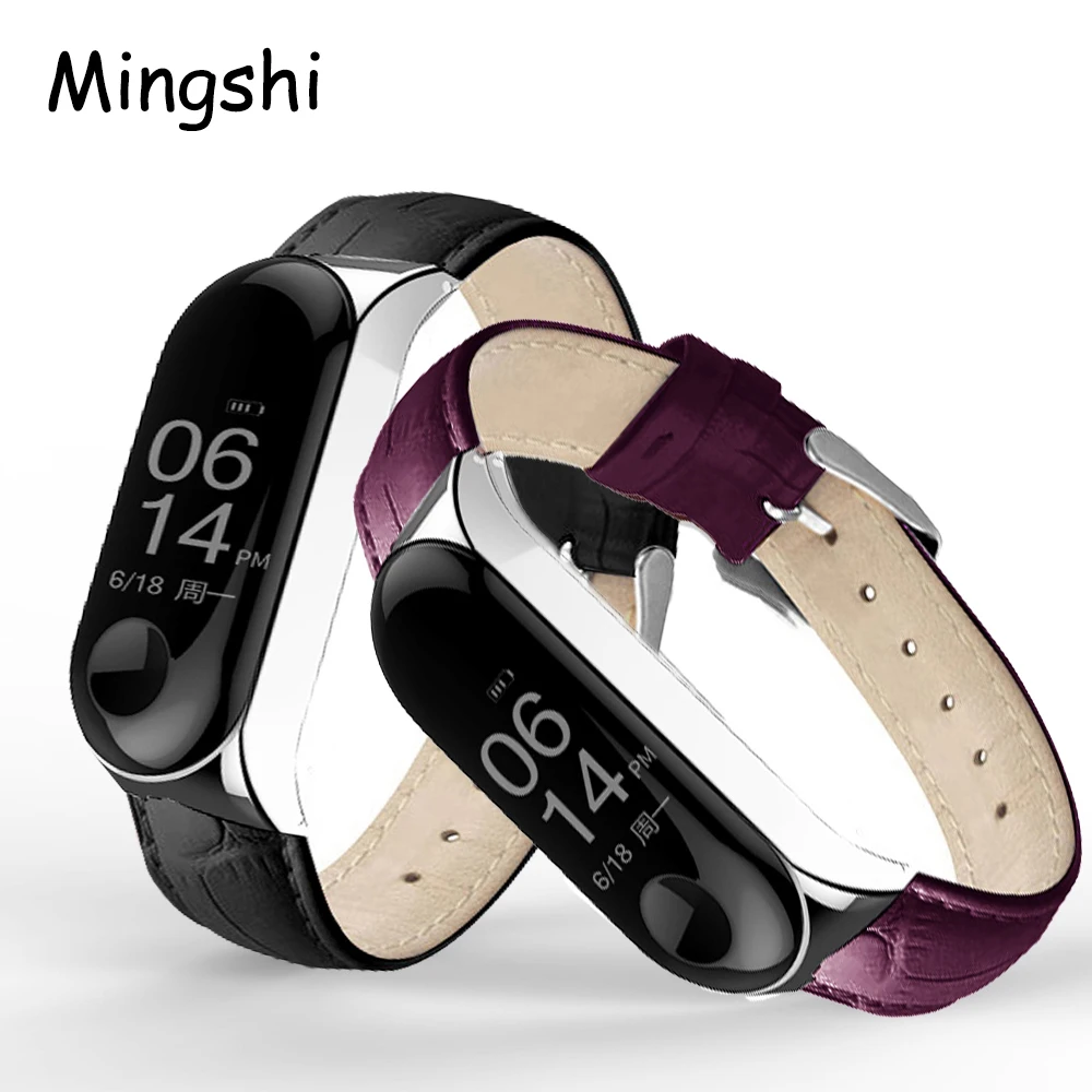 Black Rose Gold Case Smart Watch band for Xiaomi Mi Band 4/5/6 Leather strap For xiaomi mi band 6/5 bracelet Miband 5/4/3 Strap