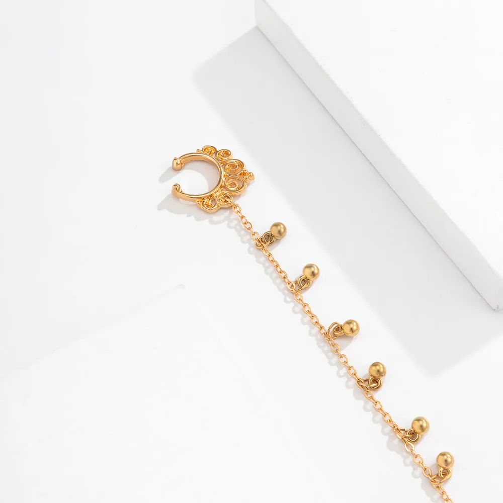 أقراط سلسلة شرابة فراشة لؤلؤ تقليد ، مجوهرات ثقب نمط البونك ، سلسلة رائعة حلوة ، مشبك أنف #2