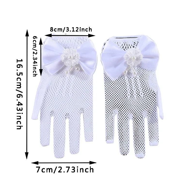 1 Pair Girls Kids White Lace Faux Pearl Fishnet Gloves Communion Flower Girl Bride Party Ceremony Accessories Fishnet Gloves