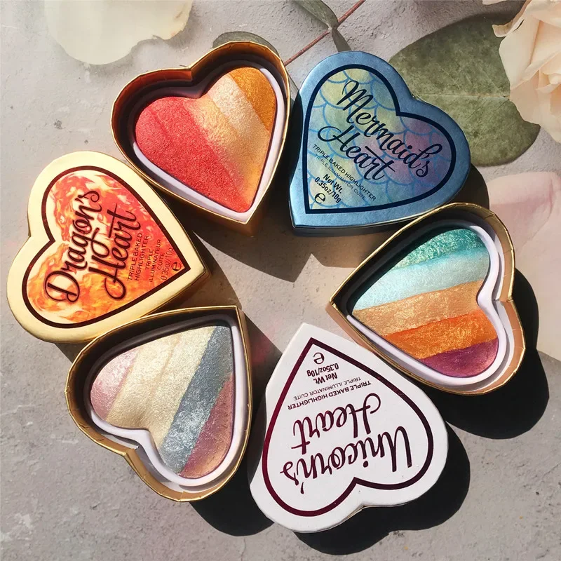 Makeup Revolution Love Heart Shaped Highlighter and Contouring Eyeshadow Blush Rainbow Shadow Long-lasting Face Makeup Cosmetics