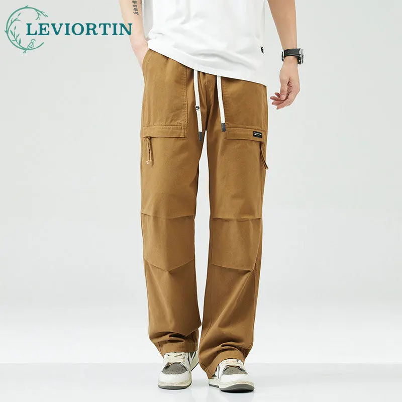 Men's American high street loose solid color casual pants for spring and autumn, long pants with ankle cuffs and sanitary pants