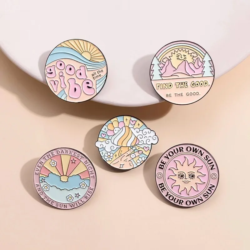 Wees Je Eigen Sun Emaille Pin Good Vibe De Hele Tijd Paddestoel Broche Revers Rugzak Badge Sieraden Voor Vrienden Drop Shipping