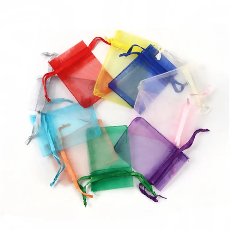 50 PCs Organza Bags Drawstring Rectangle At Random Pouches Wedding Party Favor Jewelry Packaging Gift Bag DIY Craft 7cm x 5cm