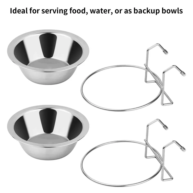 1PC Cat Hanger Cage Cup Stainless Steel Pet Feeding Tools Stationary Dog Bowl Hanging Feeder Dish Travel Food Water Bowls