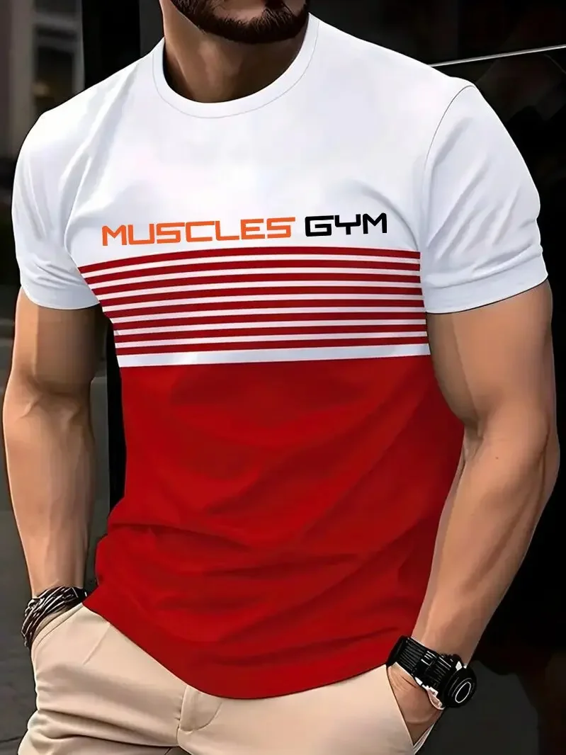 

Summer Street Men's T-shirt 3D Stripe Letter Print Short Sleeve Top Oversized Casual Crew Neck Tee Outdoor Hip Hop Men Clothing