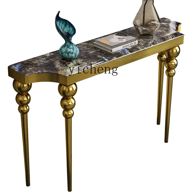 ZC stainless steel luminous porch cabinet translucent super crystal marble super narrow decorative table