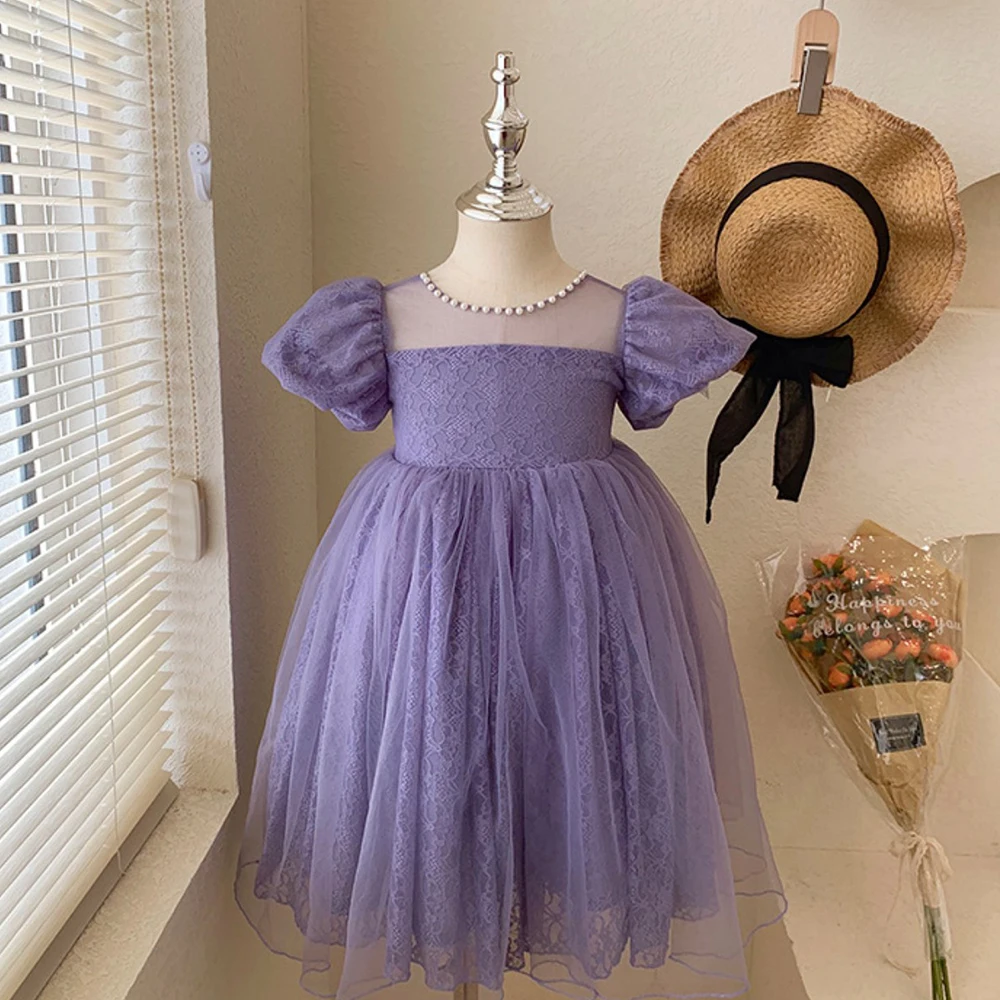 فساتين أطفال للبنات ملابس أطفال شبكية من الدانتيل فساتين صيفية صينية تقليدية لفتاة الزهور لحفلات الزفاف ملابس الفتيات