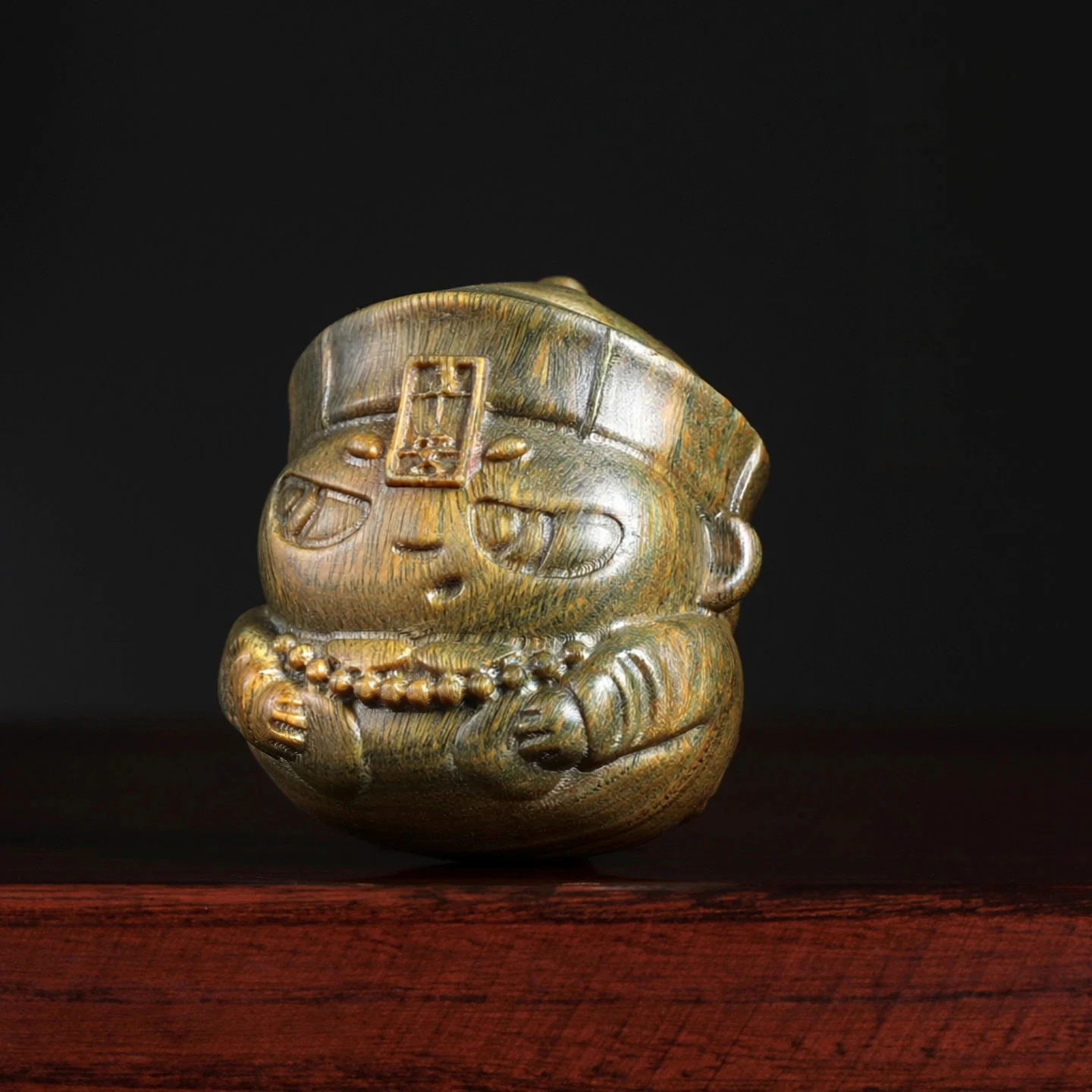 Hand Carved Green Sandalwood Little Zombie Figurine Cute Wood Statue Desktop Ornament Hand Piece Collectible Gift