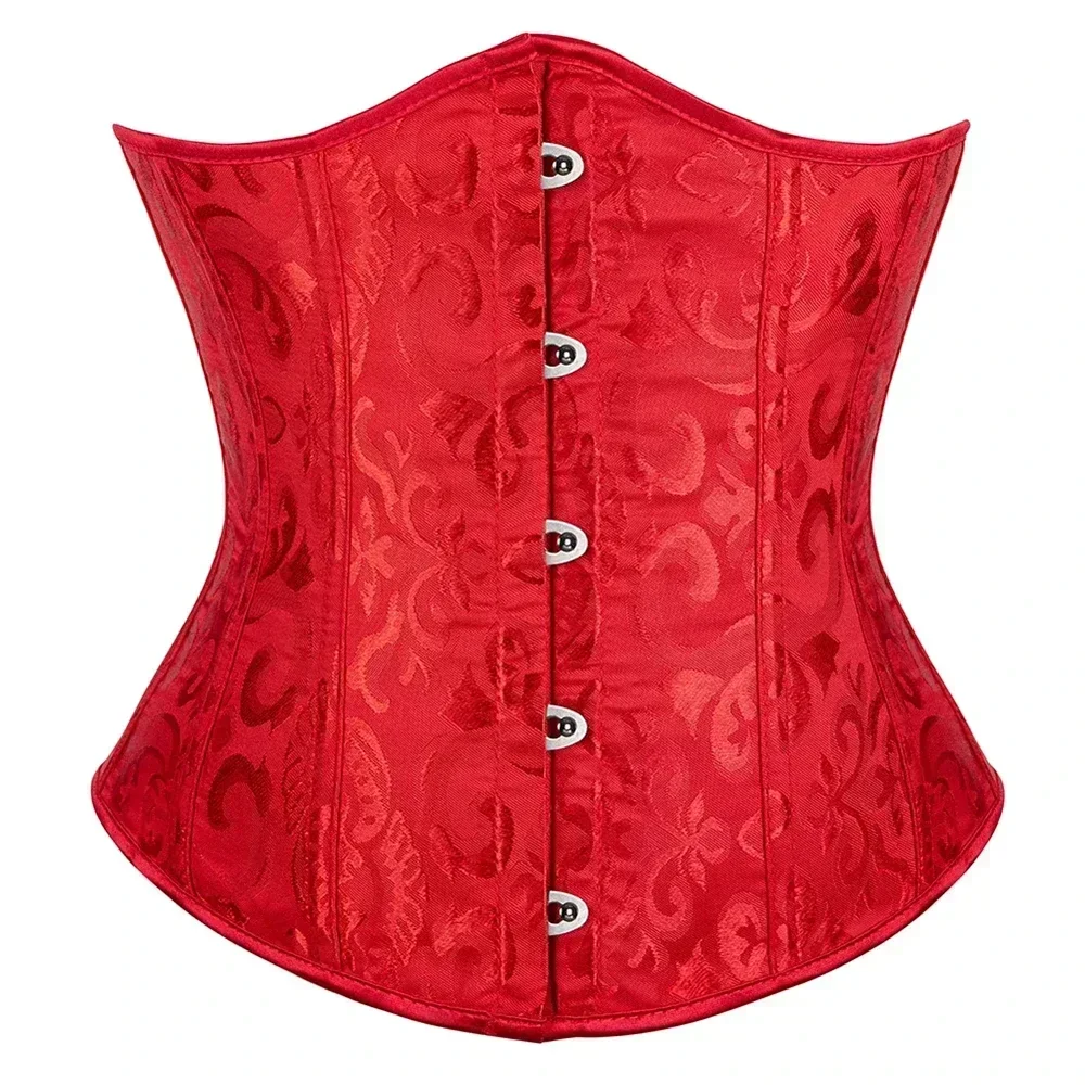 

Jacquard Corset Top Women Sexy Boned Lace Up Underbust Bustier Waist Cinchers Body Shaper Gothic Basques Brown Pink Red