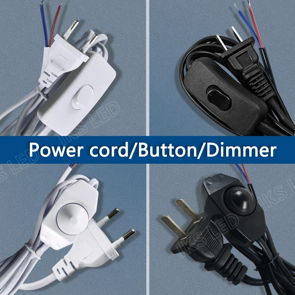 1 Stück 85V-265V Stromkabel mit Dimmschalter, 2-adriges Verbindungskabel mit EIN/AUS-Taste für LED-Lampen und -Leuchten