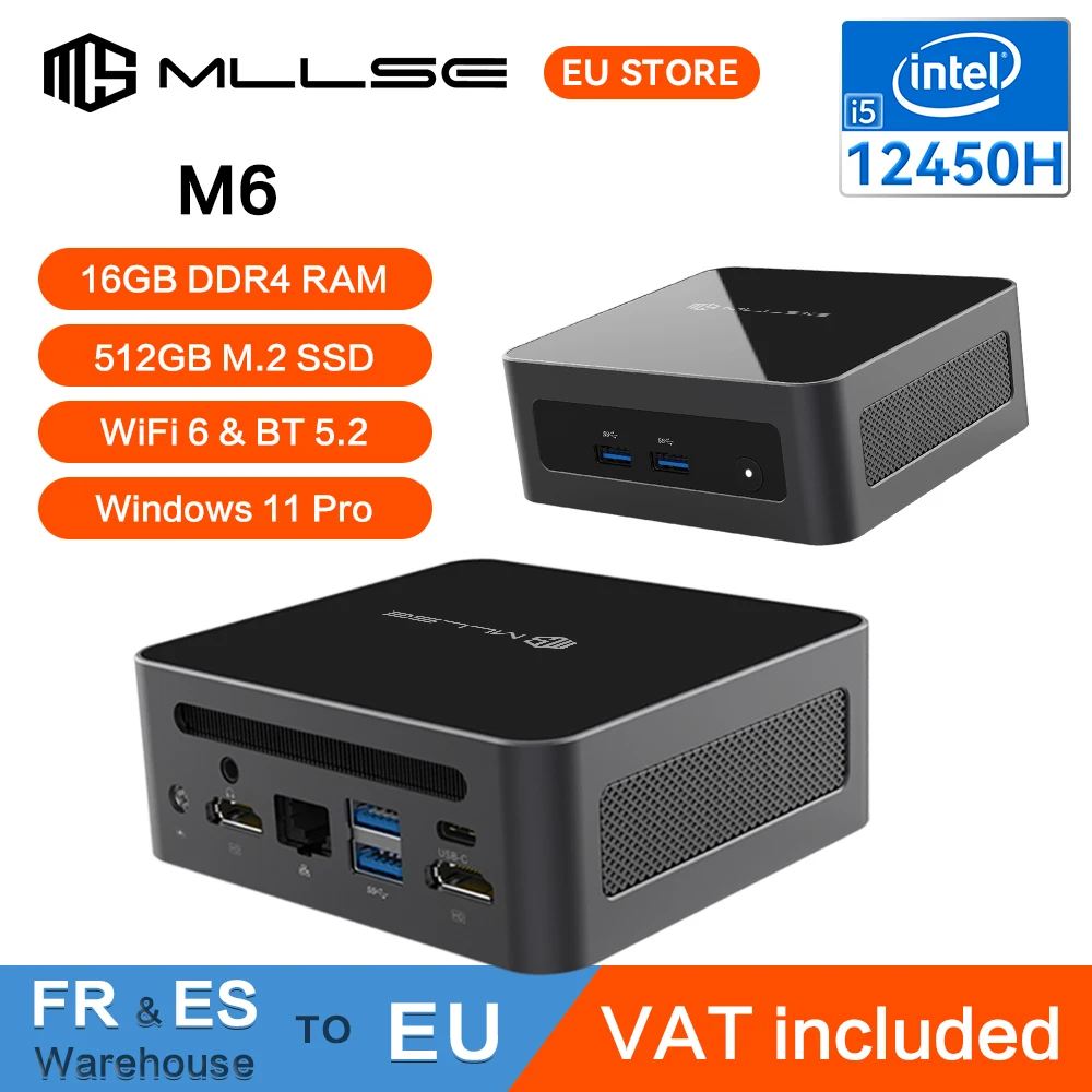 MLLSE Mini PC M6, procesor Intel Core i5-12450H, pamięć RAM DDR4 16 GB, dysk SSD 512 GB, Wi-Fi 6, Bluetooth 5.2, Windows 11 Pro